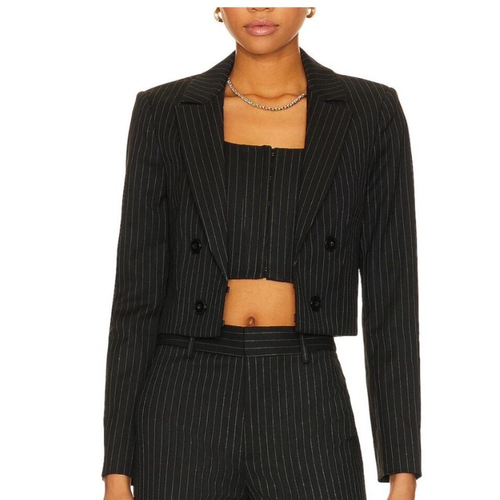 Alice + Olivia Black Pinstripe Blazer